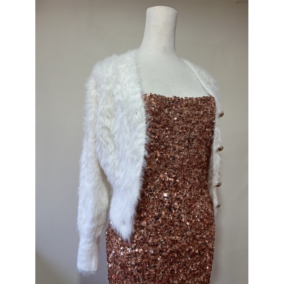 極具女人味 品味 復古奢華 玫瑰金色細肩帶 低胸包臀長洋裝 晚禮服 晚宴服 華麗 性感 亮片洋裝 爆款 閃耀-細節圖9