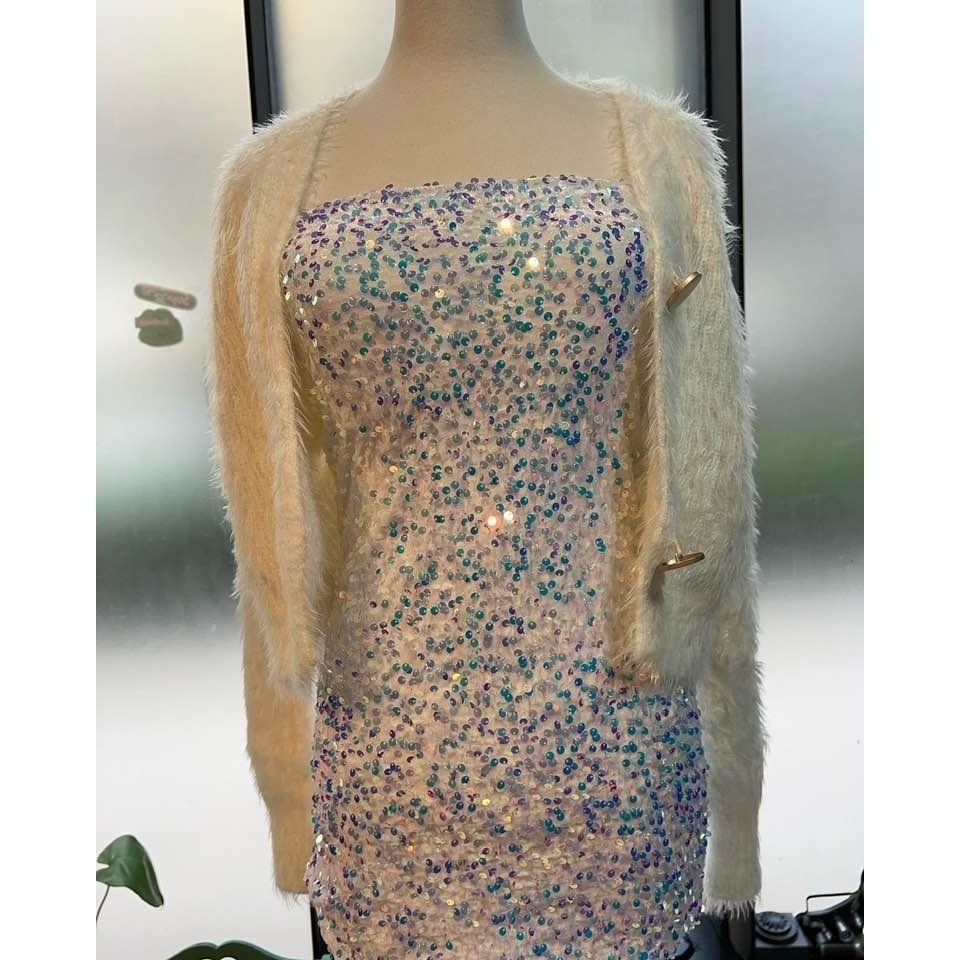 夜店女王 華麗閃耀 深灰色 亮粉包臀平口洋裝 迷你裙 緊身洋裝 夜店洋裝 亮眼洋裝 抓皺 平口性感小禮服-細節圖5