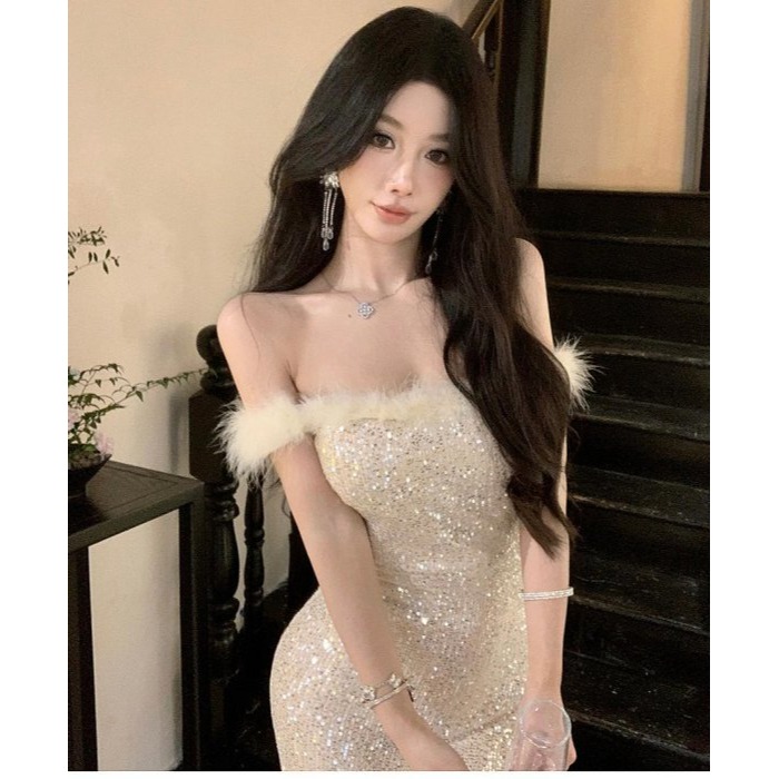 復古風 高貴奢華 露肩一字領香檳金開岔性感亮片長禮服 亮片禮服 金色禮服 晚宴服 性感洋裝 露腿 亮片洋裝 晚宴服-規格圖9