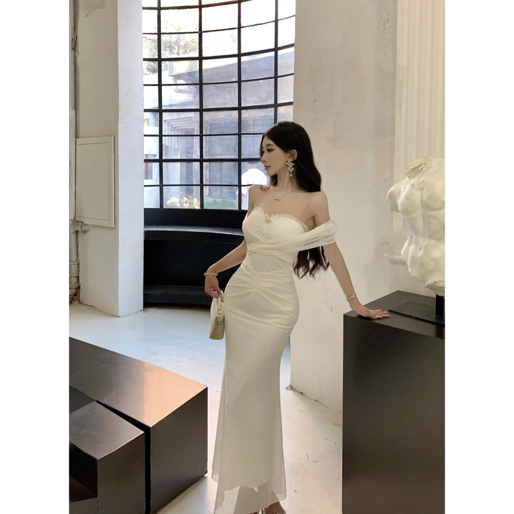 韓系 氣質 優雅 平口無袖抓皺氣質連身新娘長禮服 性感禮服 長禮服 婚禮洋裝 伴娘禮服 晚禮服 晚宴服 輕婚紗 杏色-細節圖2