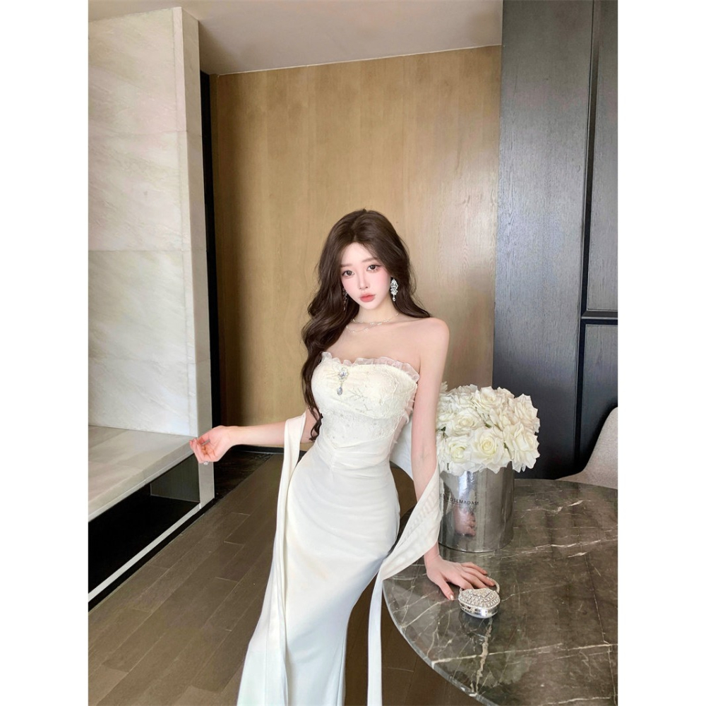 韓系 氣質 優雅 平口無袖抓皺氣質連身新娘長禮服 性感禮服 長禮服 婚禮洋裝 伴娘禮服 晚禮服 晚宴服 輕婚紗 杏色-細節圖3