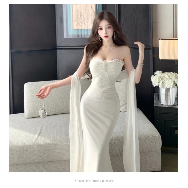 韓系 氣質 優雅 平口無袖抓皺氣質連身新娘長禮服 性感禮服 長禮服 婚禮洋裝 伴娘禮服 晚禮服 晚宴服 輕婚紗 杏色-細節圖9