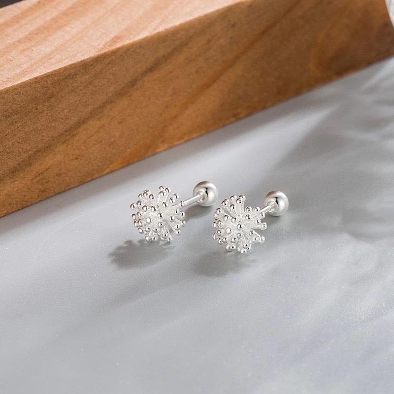 【現貨】韓國925純銀 小巧蒲公英亮銀轉珠耳環 鎖式耳環/細針/單支-細節圖3