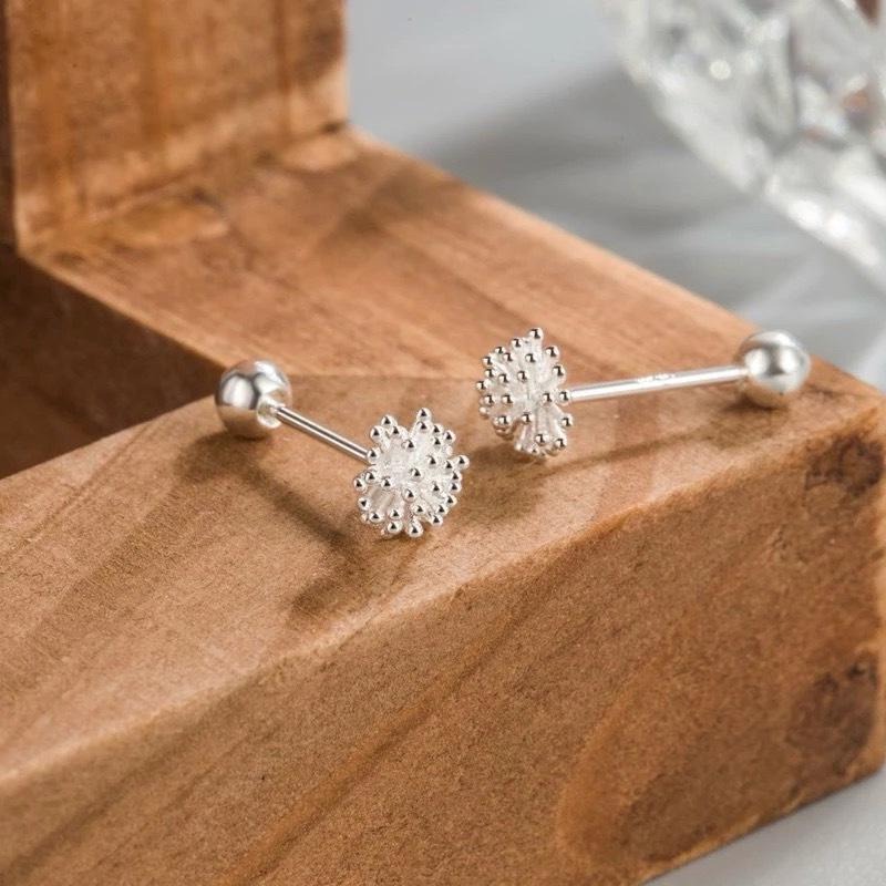 【現貨】韓國925純銀 小巧蒲公英亮銀轉珠耳環 鎖式耳環/細針/單支-細節圖4