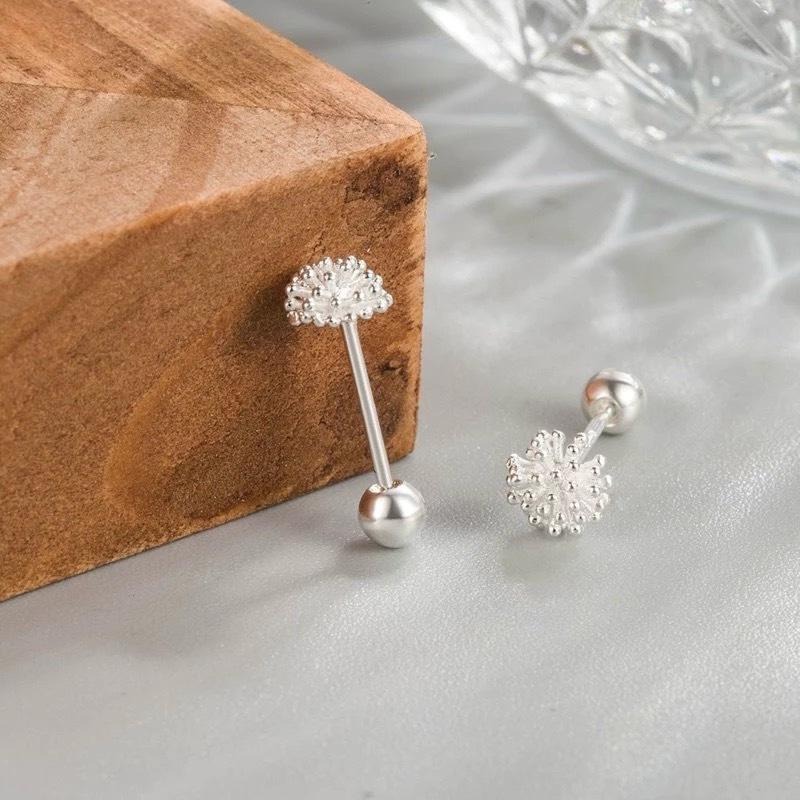 【現貨】韓國925純銀 小巧蒲公英亮銀轉珠耳環 鎖式耳環/細針/單支-細節圖5