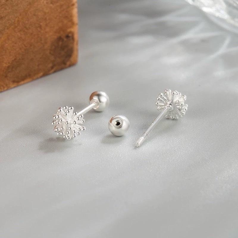 【現貨】韓國925純銀 小巧蒲公英亮銀轉珠耳環 鎖式耳環/細針/單支-細節圖6