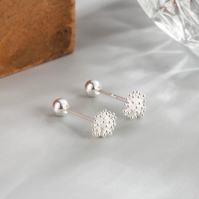 【現貨】韓國925純銀 小巧蒲公英亮銀轉珠耳環 鎖式耳環/細針/單支-細節圖7