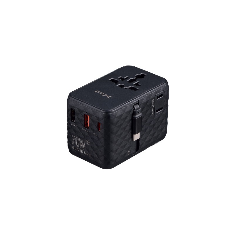 PX大通 70W 萬國充 內建CC線 氮化鎵萬國充電器 萬國轉接頭 萬國插頭 Type C + USB A旅行轉接插座-規格圖3