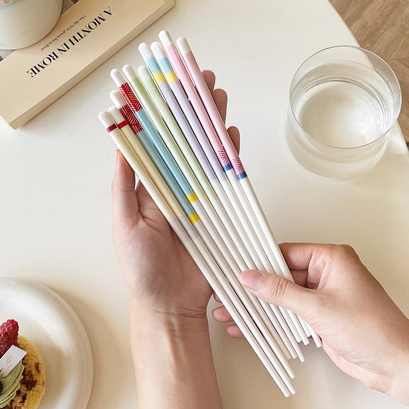 陶瓷筷子禮盒 筷子馬卡龍撞色筷子 少女心彩色ins 家用陶瓷筷子套装 5雙禮盒装 UT003-細節圖3