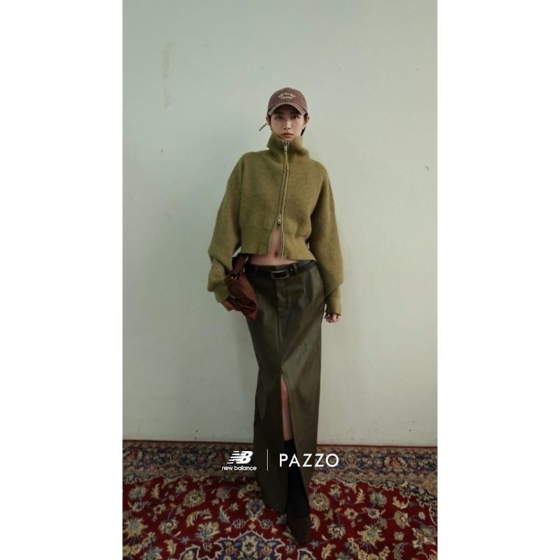 全新 pazzo 霧感洗色開岔皮長裙 咖 S-細節圖2