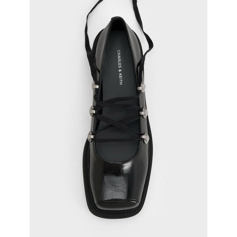 二手 小CK 心型釦綁帶厚底鞋  黑色 35-細節圖3