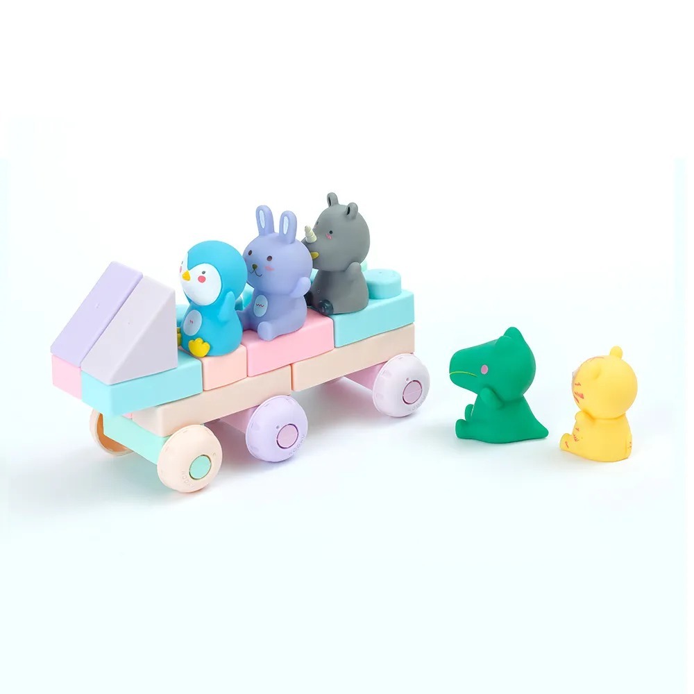 【MOOMU】 馬卡龍香草軟積木 72pcs/組 + 動物造型手指積木公仔 5入 兒童玩具 幼兒積木-細節圖3