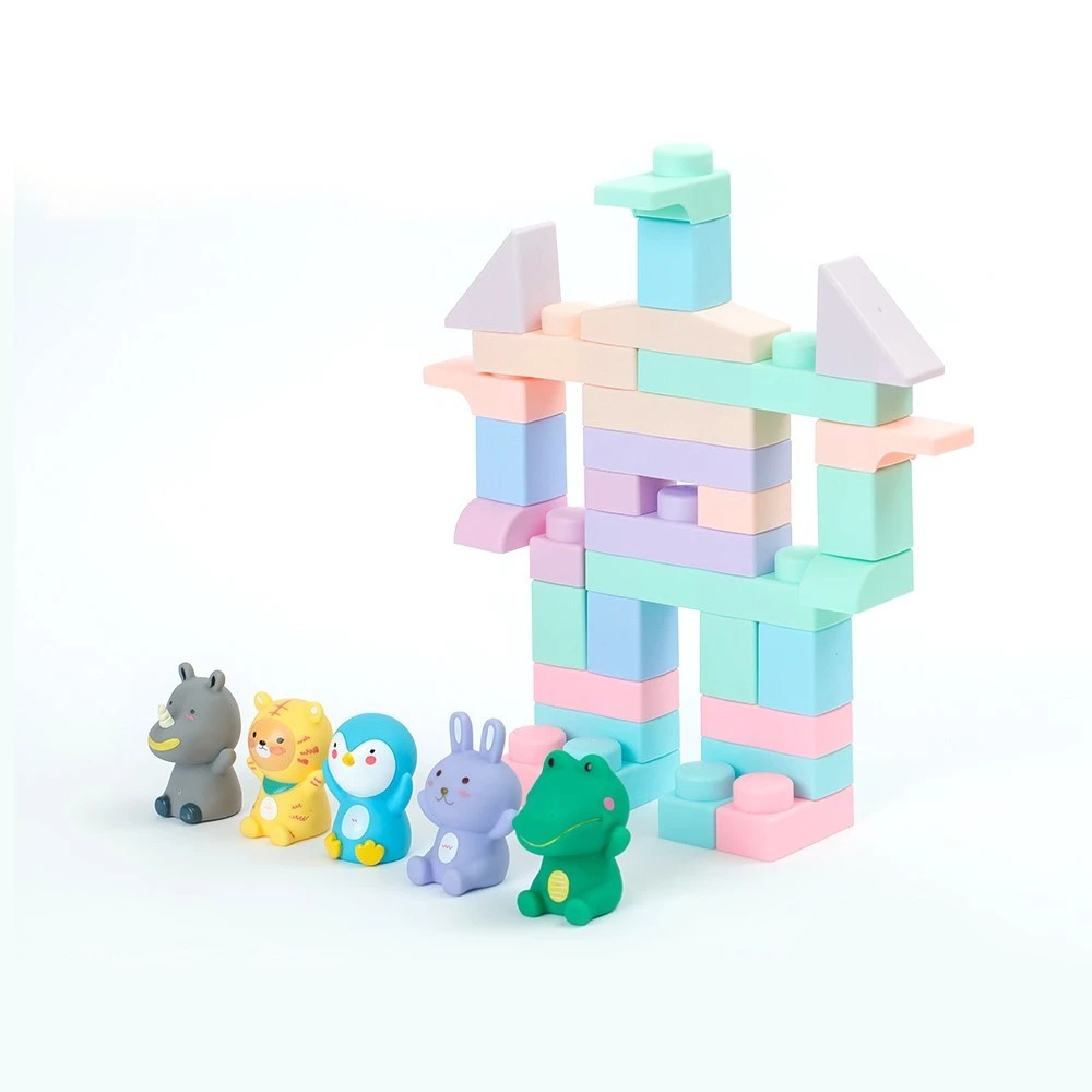 【MOOMU】 馬卡龍香草軟積木 72pcs/組 + 動物造型手指積木公仔 5入 兒童玩具 幼兒積木-細節圖4