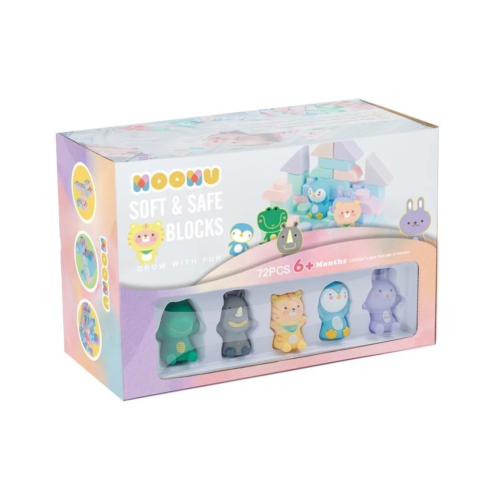 【MOOMU】 馬卡龍香草軟積木 72pcs/組 + 動物造型手指積木公仔 5入 兒童玩具 幼兒積木-細節圖5