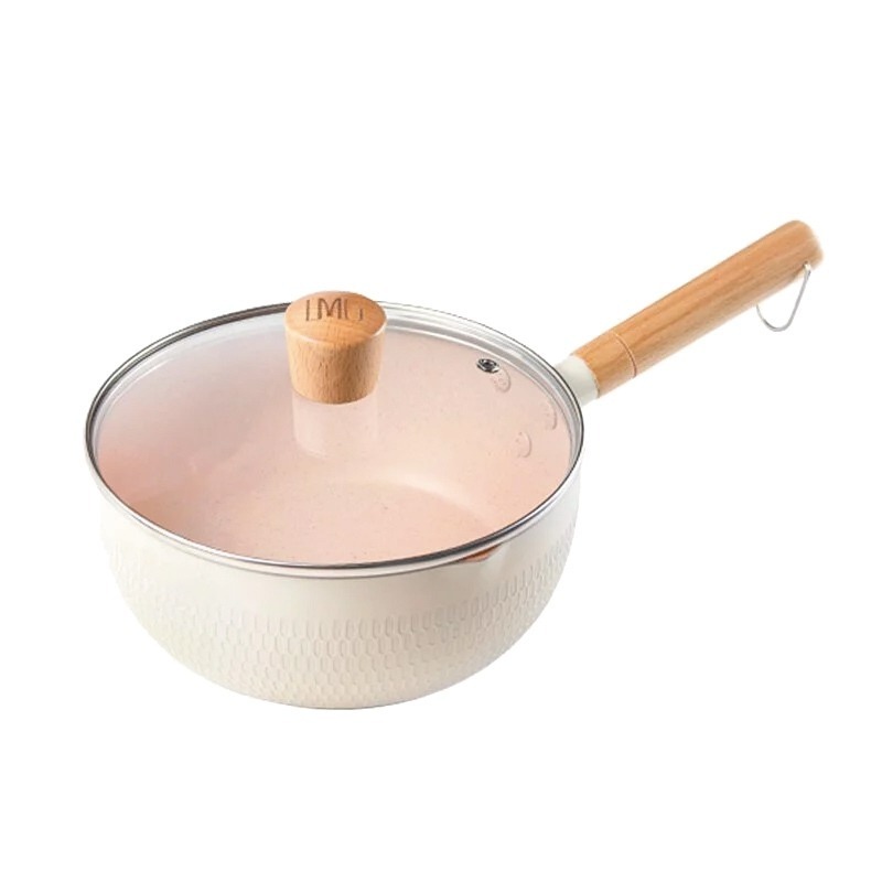 【LMG】錘紋不沾雪平鍋-曜岩黑/象牙白(附蓋) ❘ 平底鍋 湯鍋 炒鍋 不沾鍋 鍋子 所有爐具皆適用-細節圖3