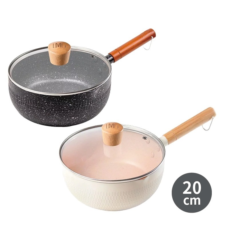 【LMG】錘紋不沾雪平鍋-曜岩黑/象牙白(附蓋) ❘ 平底鍋 湯鍋 炒鍋 不沾鍋 鍋子 所有爐具皆適用-細節圖4