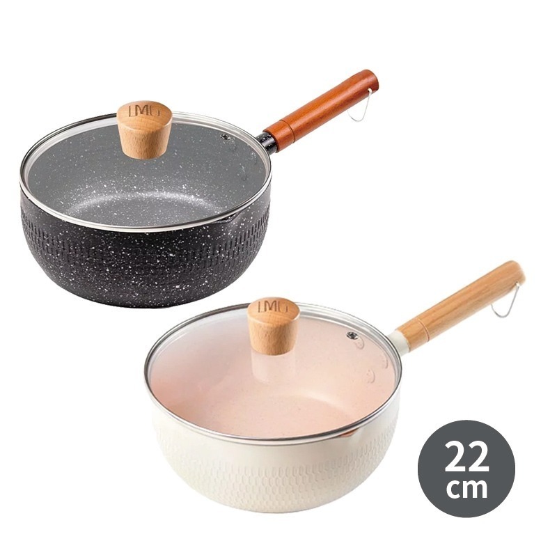 【LMG】錘紋不沾雪平鍋-曜岩黑/象牙白(附蓋) ❘ 平底鍋 湯鍋 炒鍋 不沾鍋 鍋子 所有爐具皆適用-細節圖5