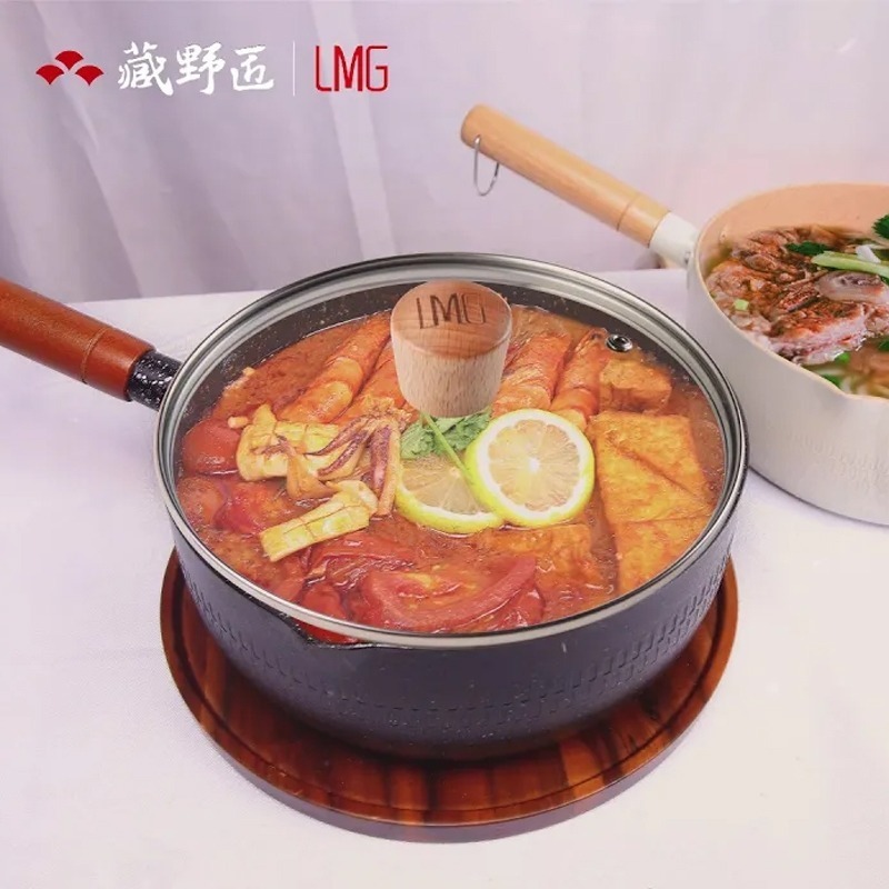 【LMG】錘紋不沾雪平鍋-曜岩黑/象牙白(附蓋) ❘ 平底鍋 湯鍋 炒鍋 不沾鍋 鍋子 所有爐具皆適用-細節圖6