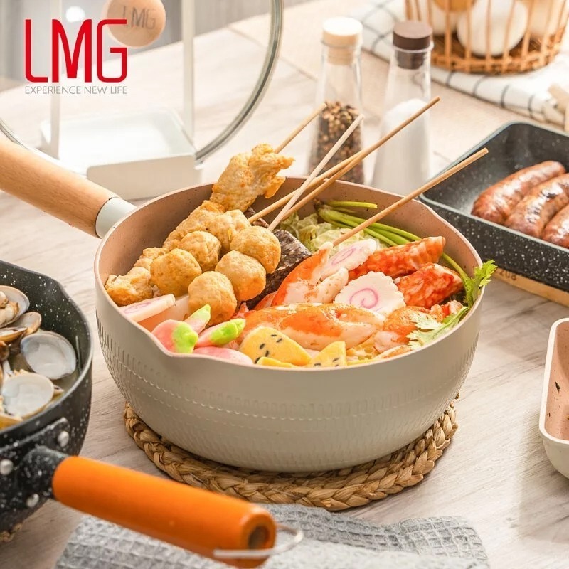 【LMG】錘紋不沾雪平鍋-曜岩黑/象牙白(附蓋) ❘ 平底鍋 湯鍋 炒鍋 不沾鍋 鍋子 所有爐具皆適用-細節圖8