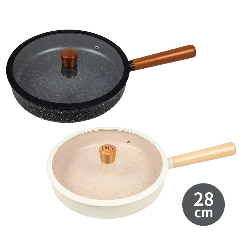【LMG】日式雪藏平底鍋 28cm (附玻璃蓋) ❘ 平底鍋 炒鍋 不沾鍋 鍋子 平煎鍋 平底鍋 所有爐具皆適用-細節圖5