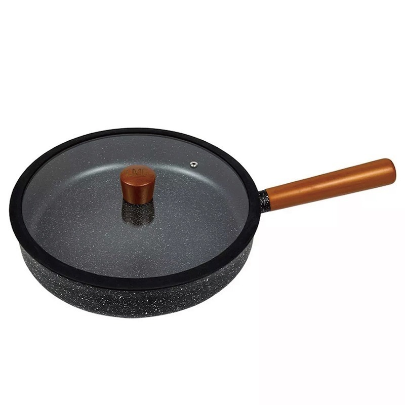 【LMG】日式雪藏平底鍋 28cm (附玻璃蓋) ❘ 平底鍋 炒鍋 不沾鍋 鍋子 平煎鍋 平底鍋 所有爐具皆適用-細節圖3