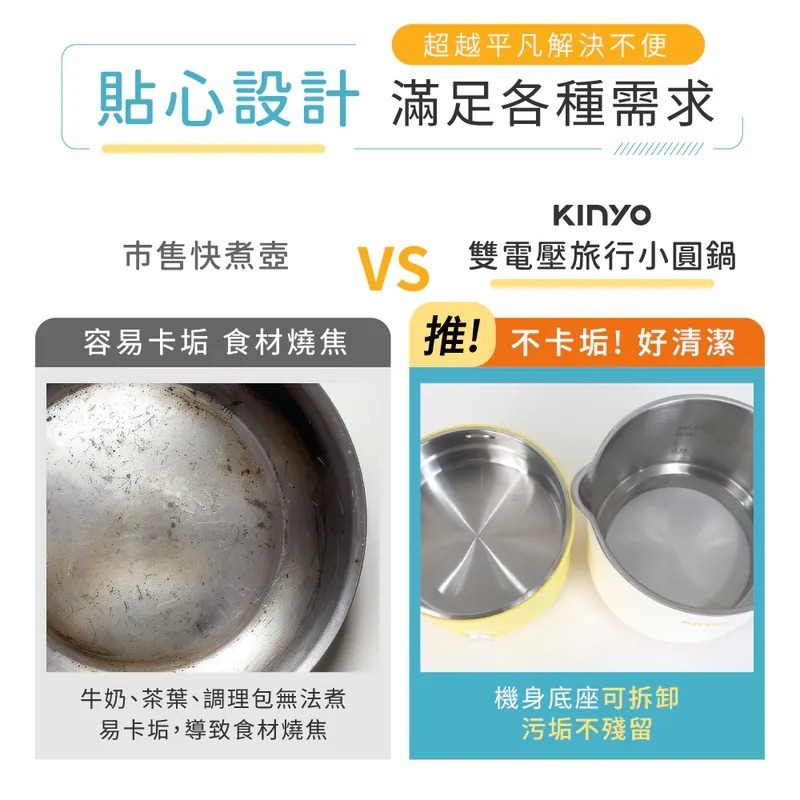 【KINYO】3in1雙電壓旅行小圓鍋 (TRFP-051) 不鏽鋼 外出攜帶 2.5CM大口徑 雙電壓 0.9L-細節圖5