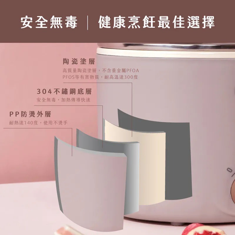 【KINYO】多功能陶瓷美食鍋1.6L (FP-0769) 16CM大口徑9CM深度 陶瓷不沾塗層 兩段溫控 插電即用-細節圖2