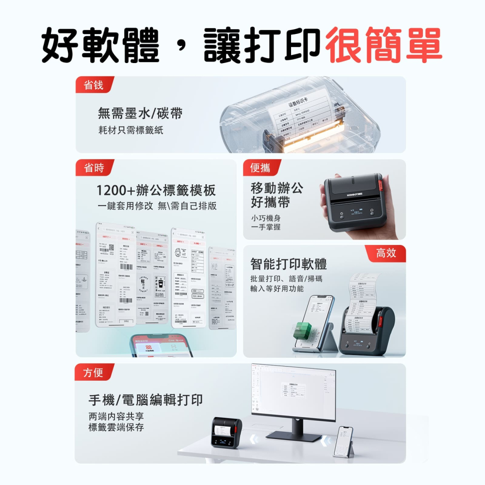 【精臣】B3S_P熱敏智能標籤機｜無附貼紙｜石墨黑｜標籤打印 標籤貼 無墨打印 手機編輯 USB充電-細節圖4
