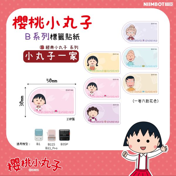 【精臣】B系列標籤貼紙-櫻桃小丸子｜多款尺寸｜四防熱敏紙 防水、防油、耐撕、耐刮 標籤紙 標籤貼紙 姓名貼 熱感貼紙-規格圖11