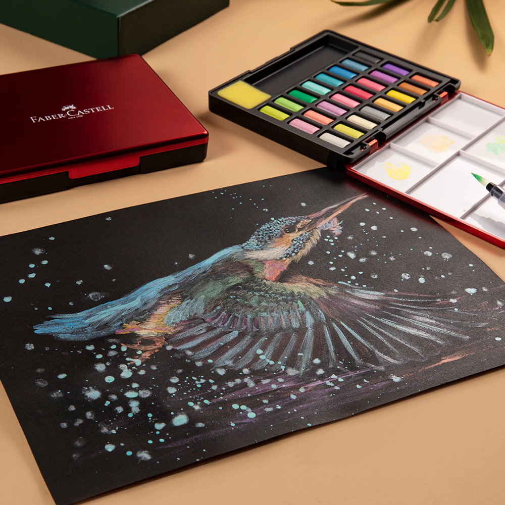【Faber-Castell】輝柏攜帶型24色水彩塊｜金屬色｜配備水筆和海綿-細節圖4