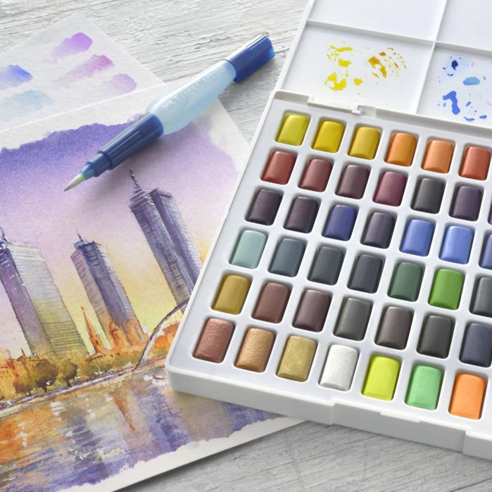 【Faber-Castell】輝柏創意工坊攜帶型水彩塊套組｜36/48色｜內附自來水筆*1、吸水海綿*1-細節圖3