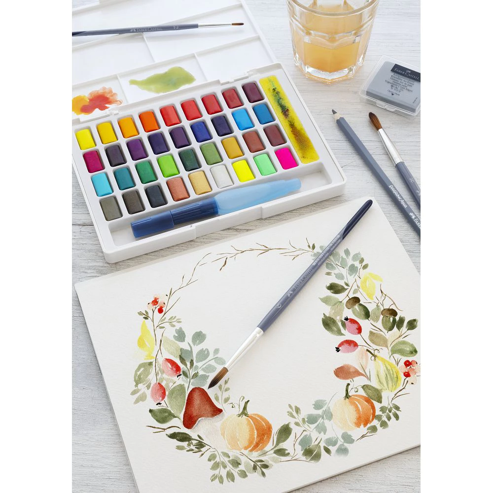 【Faber-Castell】輝柏創意工坊攜帶型水彩塊套組｜36/48色｜內附自來水筆*1、吸水海綿*1-細節圖4