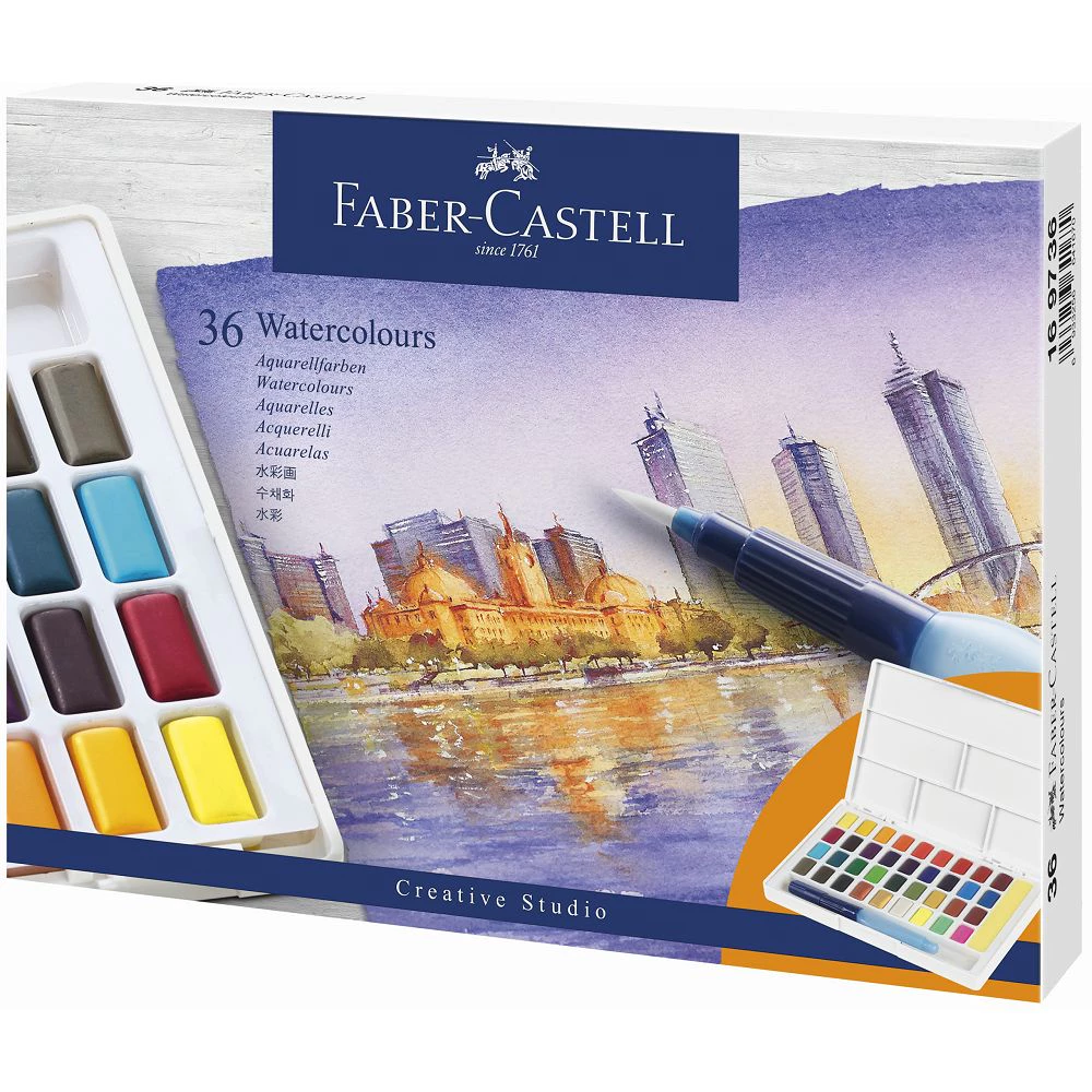 【Faber-Castell】輝柏創意工坊攜帶型水彩塊套組｜36/48色｜內附自來水筆*1、吸水海綿*1-規格圖4