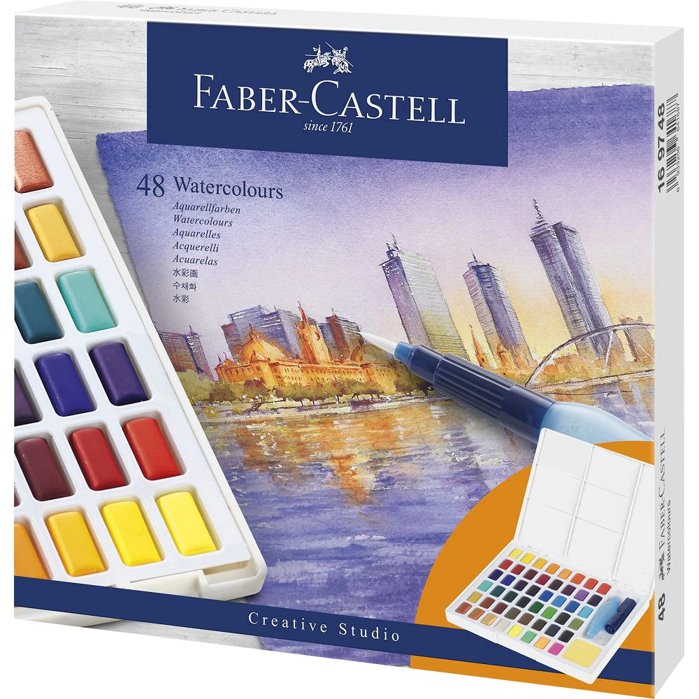 【Faber-Castell】輝柏創意工坊攜帶型水彩塊套組｜36/48色｜內附自來水筆*1、吸水海綿*1-規格圖4
