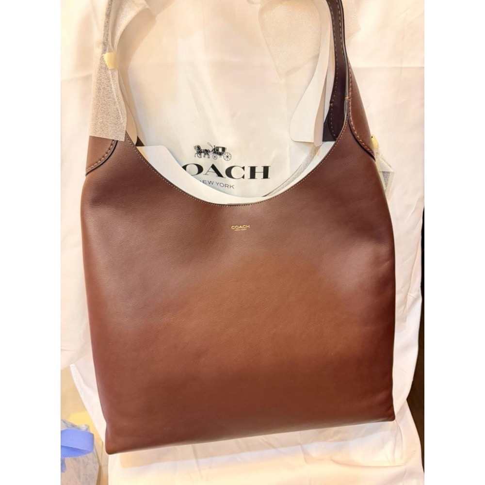 👜 COACH New York 咖啡棕色 真皮肩背包｜極簡大容量款｜現貨-細節圖2
