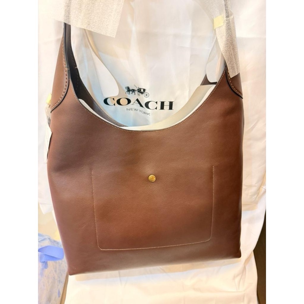 👜 COACH New York 咖啡棕色 真皮肩背包｜極簡大容量款｜現貨-細節圖6