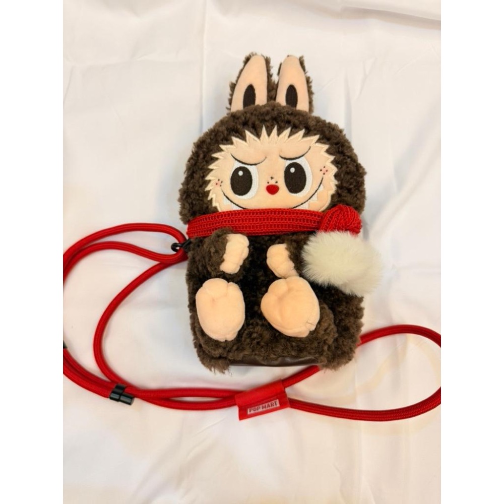 💫【二手良品】POP MART Labubu 毛絨小包｜咖啡系軟毛款｜拉鍊收納・療癒感滿分-細節圖2