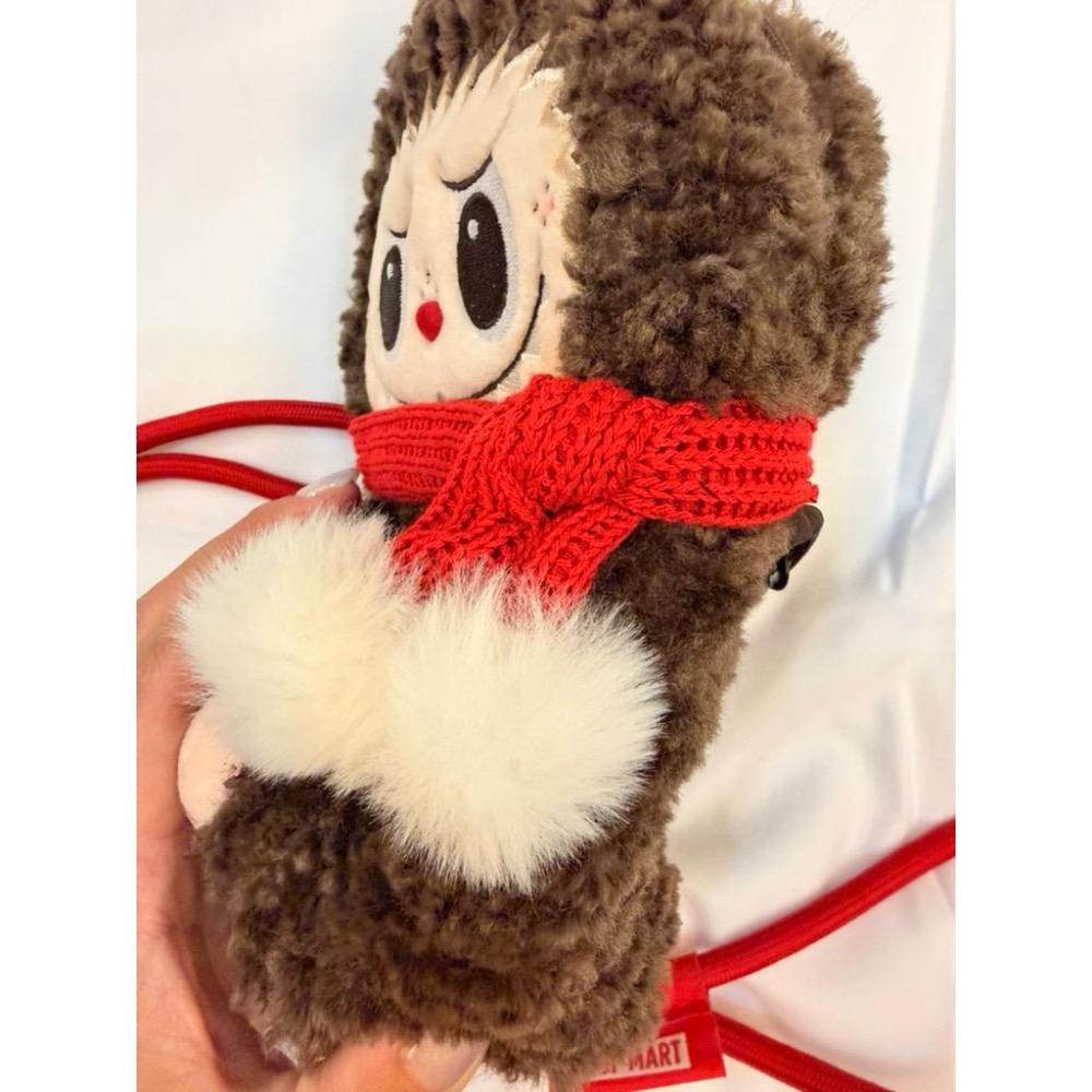 💫【二手良品】POP MART Labubu 毛絨小包｜咖啡系軟毛款｜拉鍊收納・療癒感滿分-細節圖3