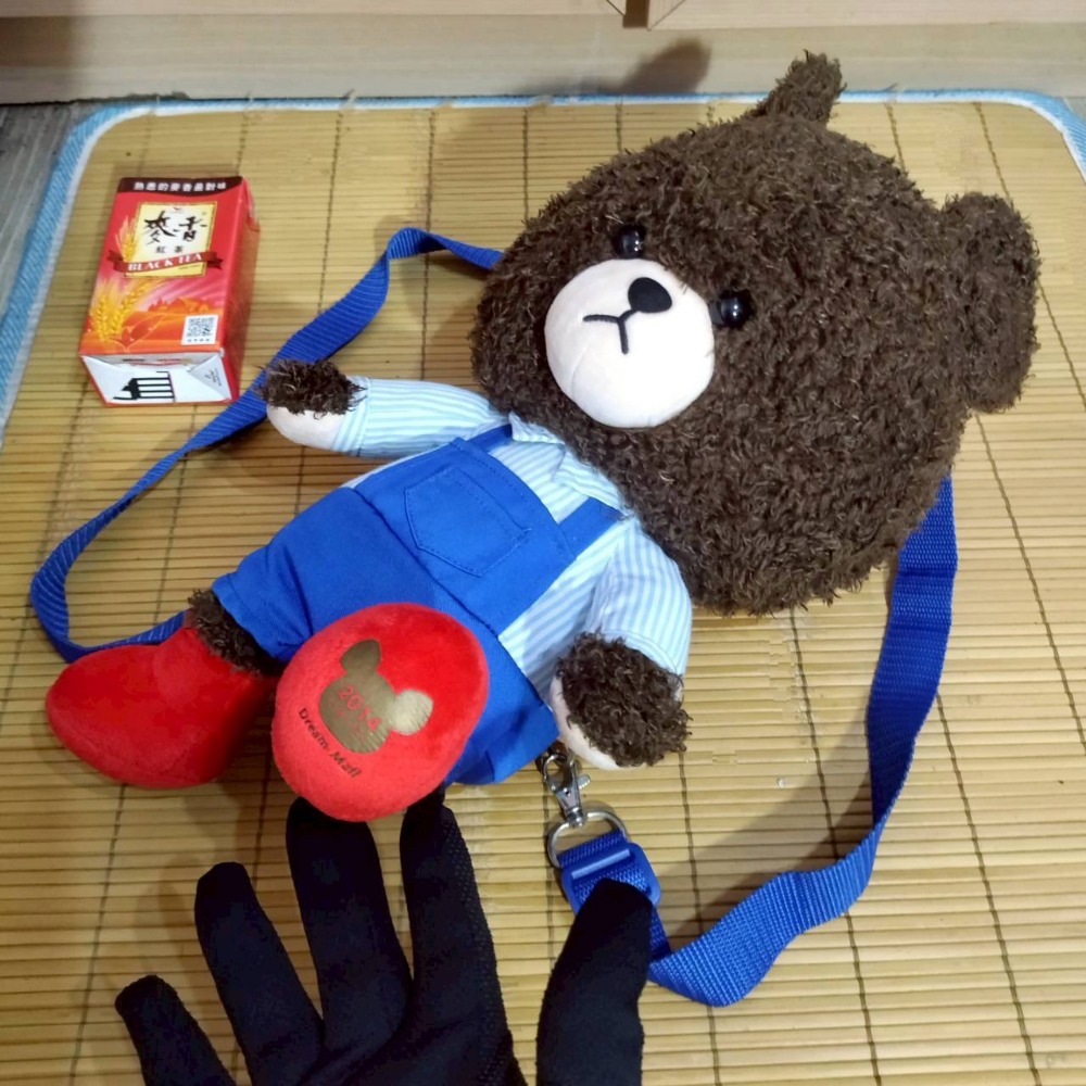 【家德小舖】傑琪 小熊學校 絨毛偶 蓬鬆捲毛 背包 娃娃 2014年 夢時代 痛包 43公分 二手九成新 萬代 玩偶布偶-細節圖4