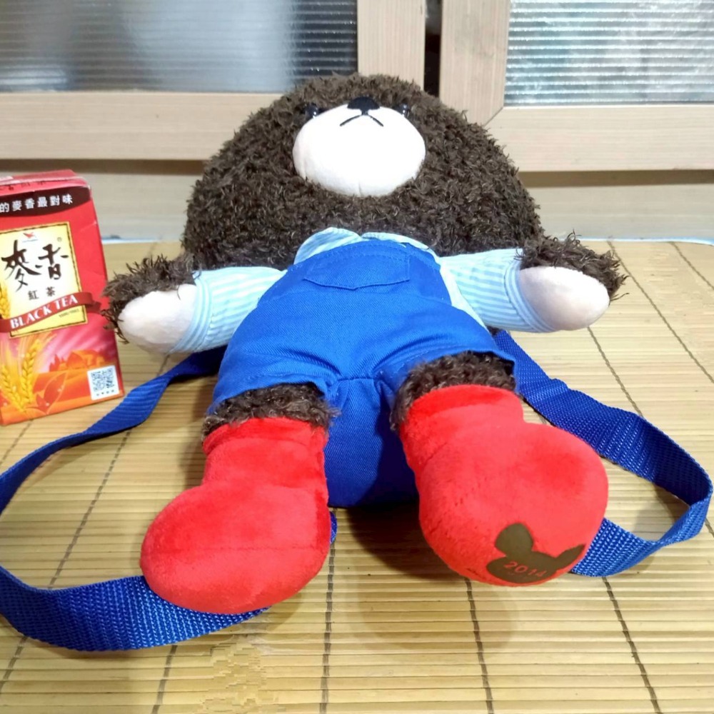 【家德小舖】傑琪 小熊學校 絨毛偶 蓬鬆捲毛 背包 娃娃 2014年 夢時代 痛包 43公分 二手九成新 萬代 玩偶布偶-細節圖8