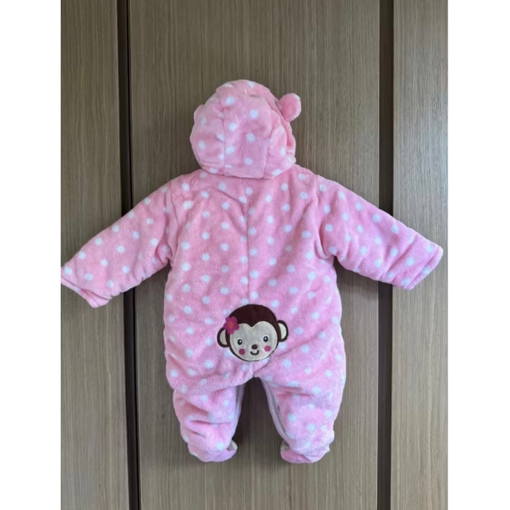 近全新～嬰幼兒連身冬季兔裝/外套/七成新～粉藍動物綁帶絨面大衣-細節圖2