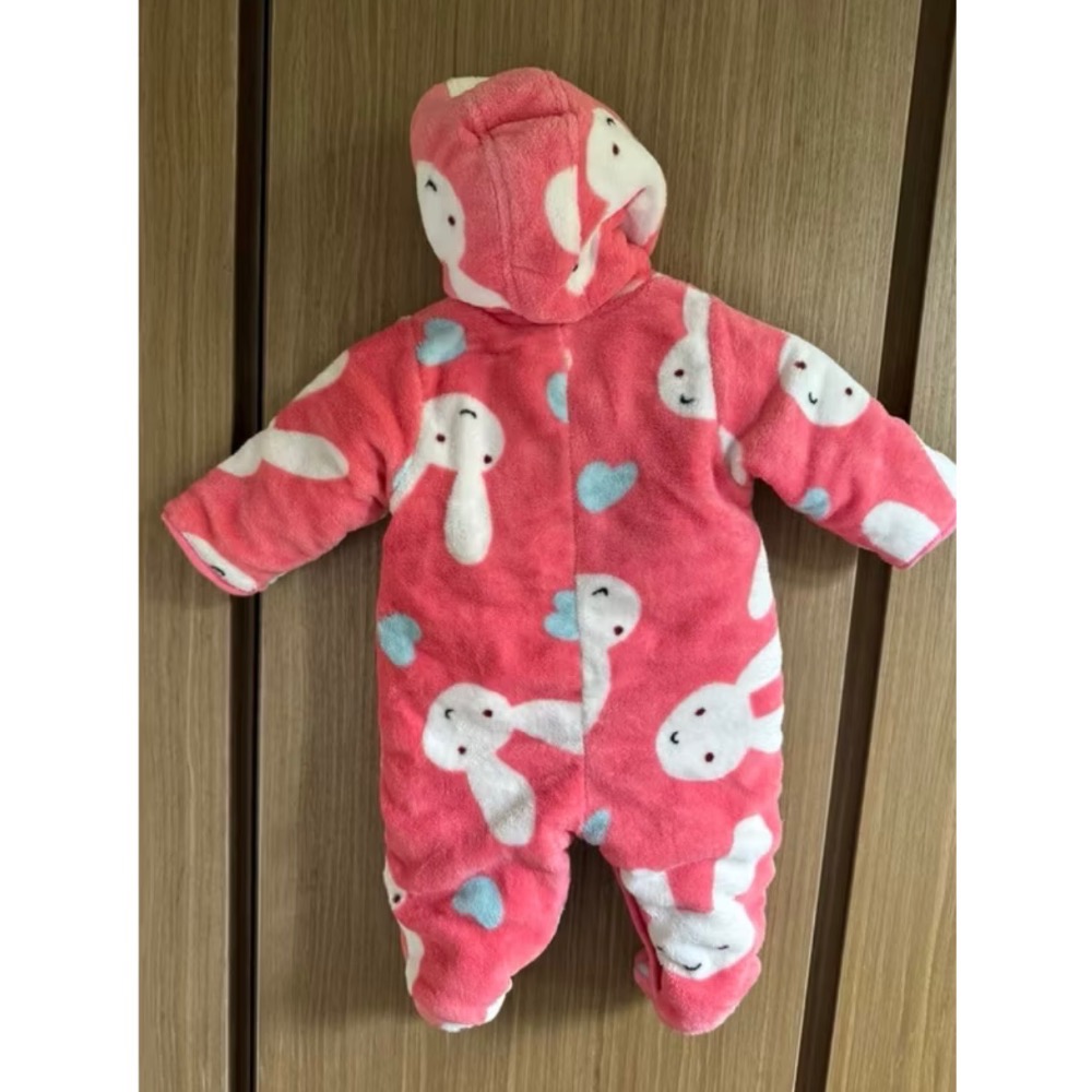 近全新～嬰幼兒連身冬季兔裝/外套/七成新～粉藍動物綁帶絨面大衣-細節圖5