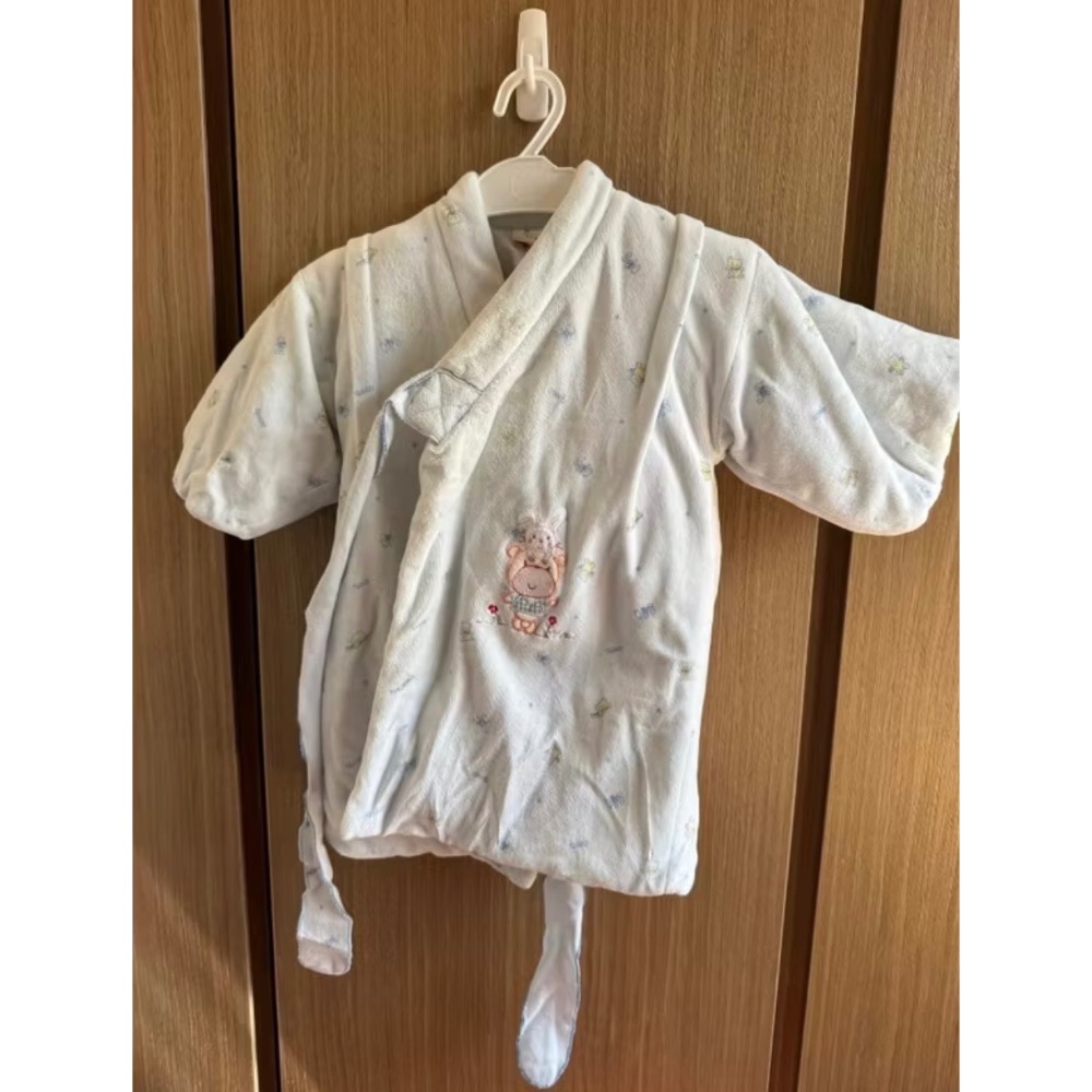 近全新～嬰幼兒連身冬季兔裝/外套/七成新～粉藍動物綁帶絨面大衣-細節圖7