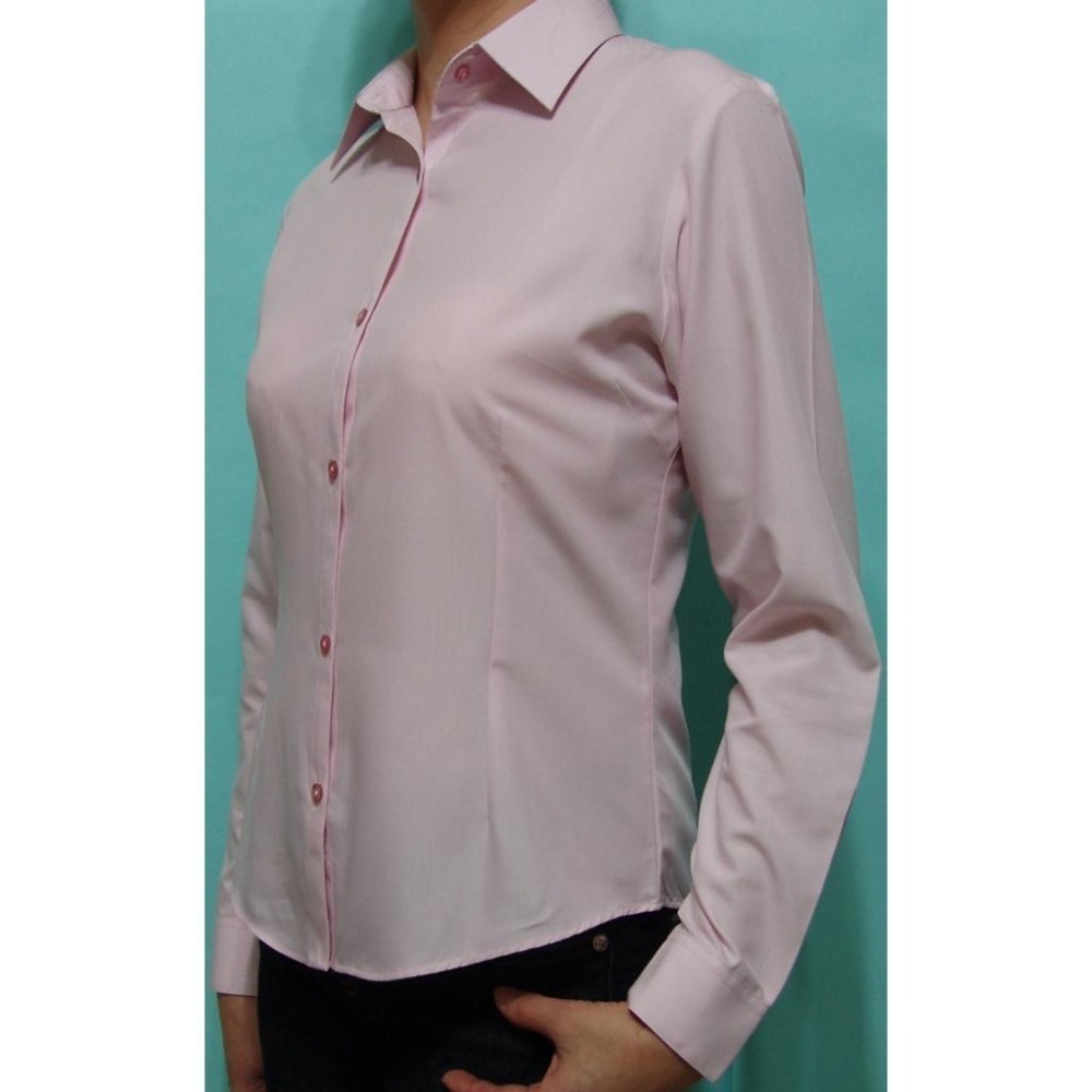 【阿信防皺襯衫】女長袖貨號4015素面粉紅色｜抗皺漂亮剪裁｜大幅度腰身設計｜立體修身顯瘦｜展現專業女性｜面試上班正式制服-細節圖4