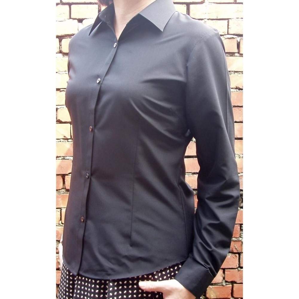 【阿信防皺襯衫】天絲棉 女長袖襯衫 貨號4018 黑襯衫 女襯衫 長袖襯衫 修身顯瘦 防皺好整理 通勤穿搭 現貨-細節圖4