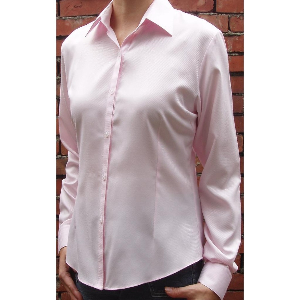 【阿信防皺襯衫】【女長袖】貨號4025粉紅色斜條紋【女襯衫】抗皺漂亮剪裁｜大幅度腰身設計｜專業修身顯瘦｜面試上班制服-細節圖3