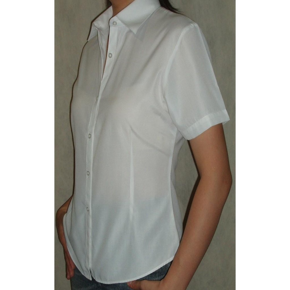 【阿信防皺襯衫】女襯衫 女短袖襯衫 白襯衫 上班 面試 修身顯瘦 天絲棉 防皺 好整理 素面白色 現貨 貨號3002-細節圖4
