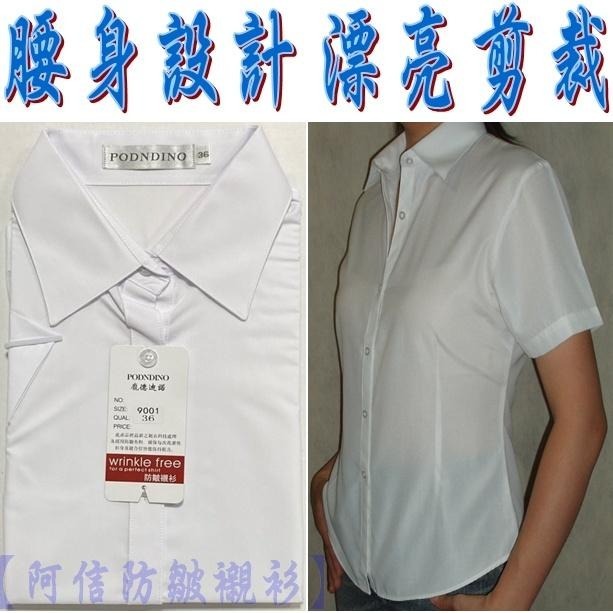 【阿信防皺襯衫】女襯衫 女短袖襯衫 白襯衫 上班 面試 修身顯瘦 正式 莫代爾 舒適挺版 防皺 現貨 貨號9001-細節圖2