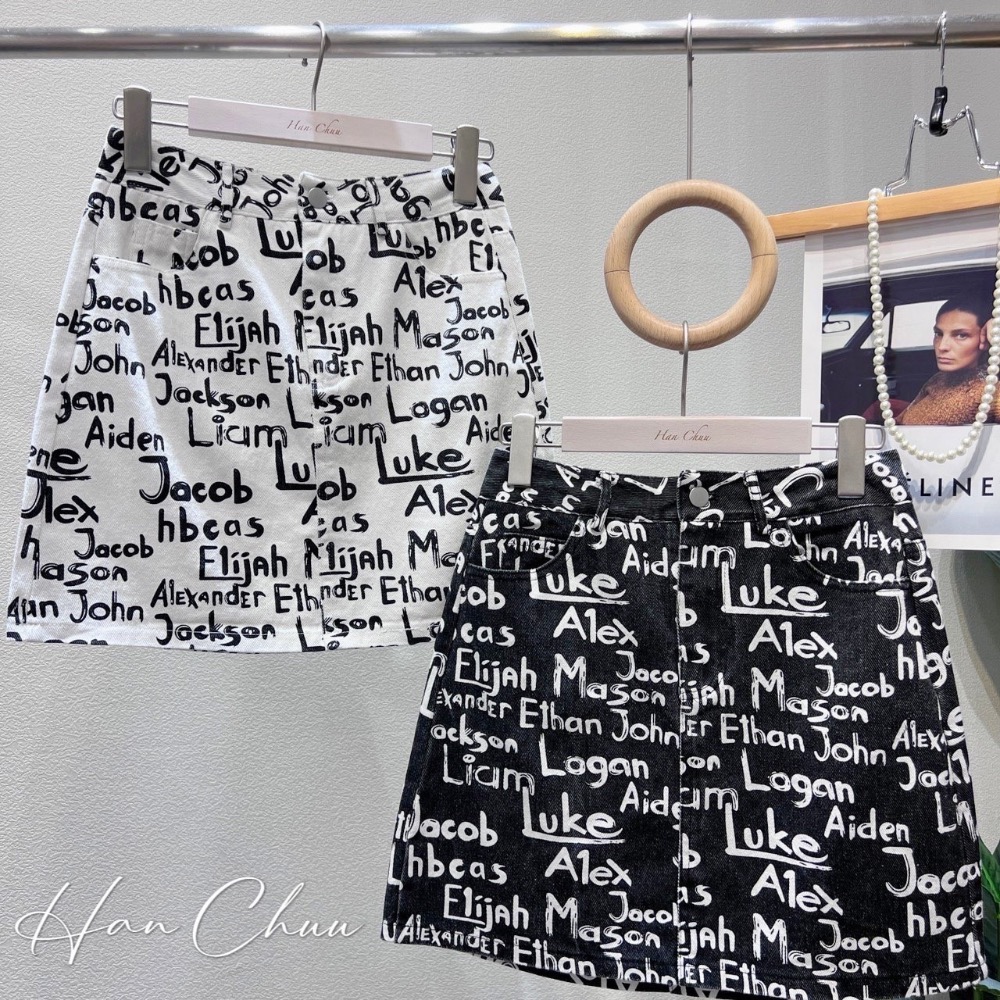 （特惠）正韓🇰🇷滿版英文牛仔裙-細節圖2