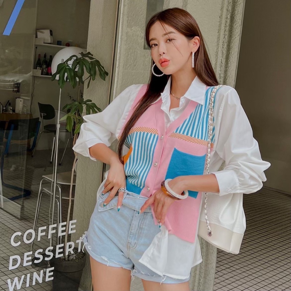 （特惠）正韓🇰🇷假兩件拼接造型針織上衣-細節圖2